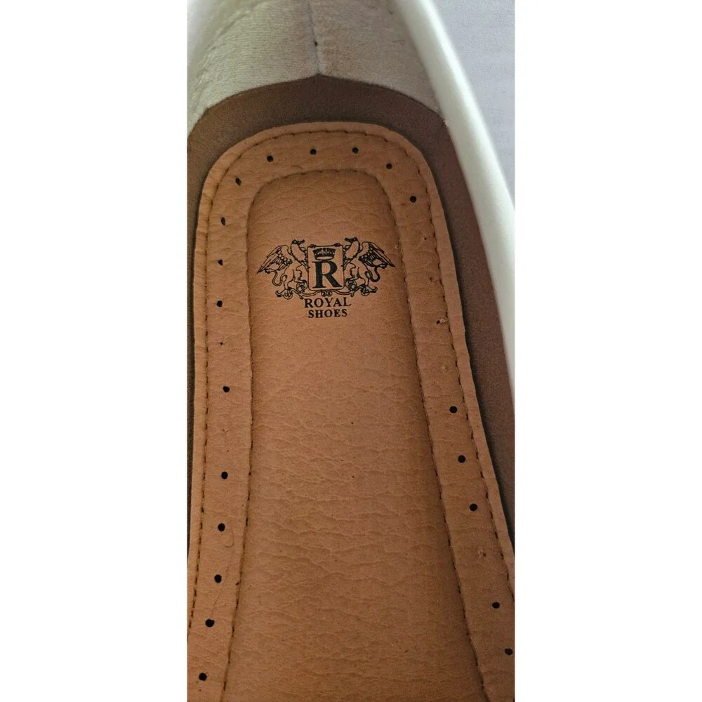 Royal Mens Driver Loafers 9.5 White Leopard Medallion Bit Slip On Moc Toe Casual